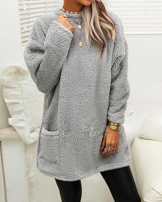 Zachte Lange Fleece Wintertrui met Zakken voor Dames