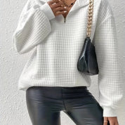 Dames Casual Sweater met Kwartrits en Wafelstructuur