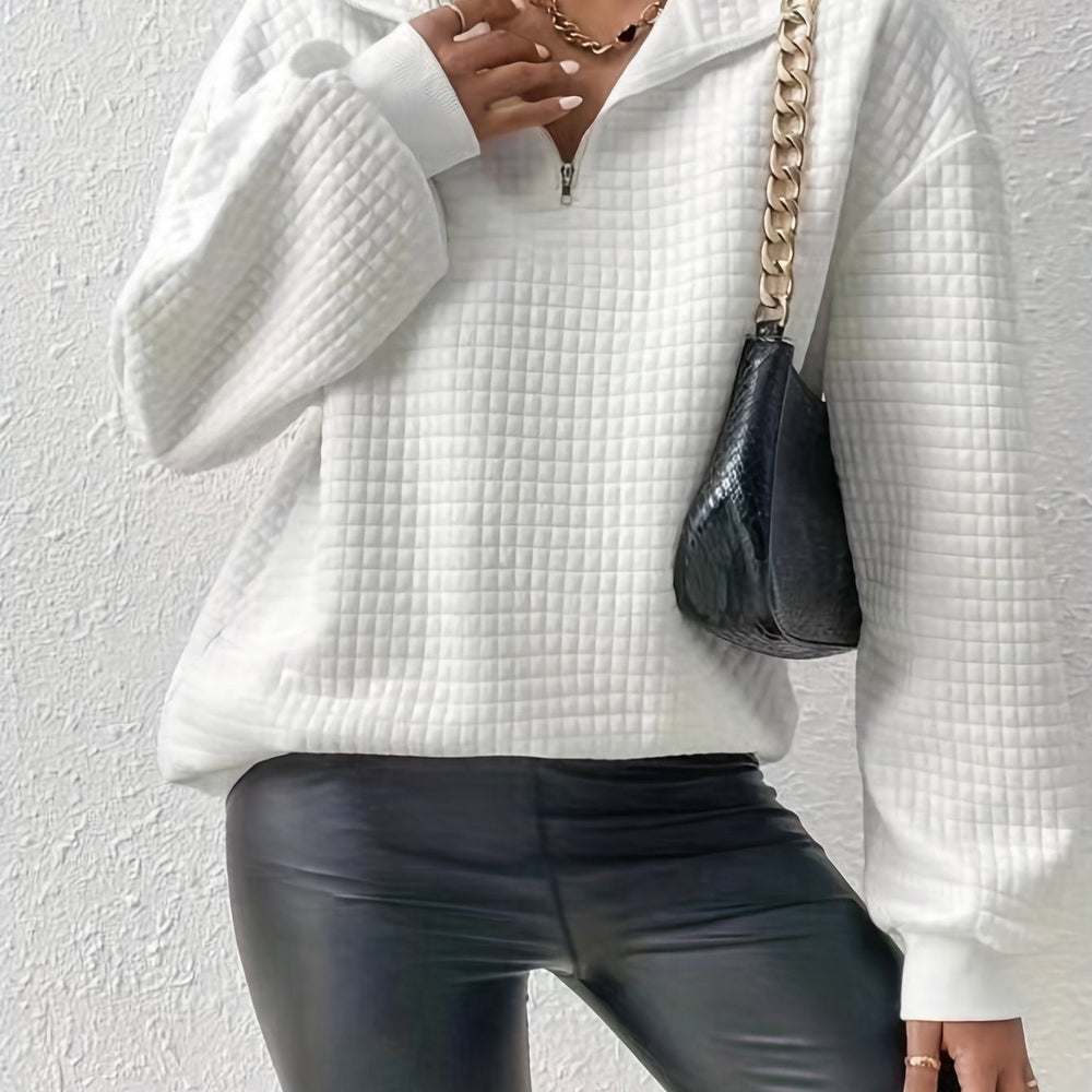 Dames Casual Sweater met Kwartrits en Wafelstructuur