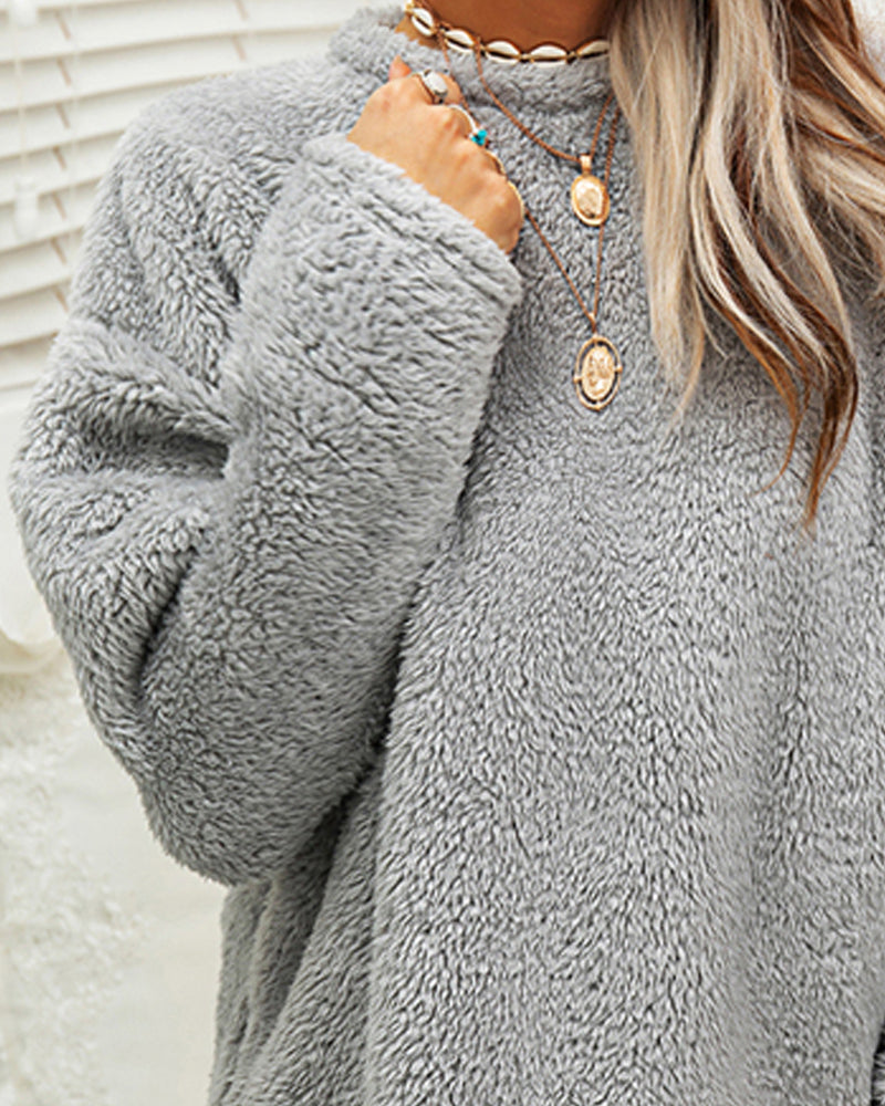 Zachte Lange Fleece Wintertrui met Zakken voor Dames