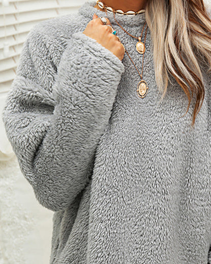 Zachte Lange Fleece Wintertrui met Zakken voor Dames