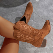 Vrouwen Western Cowboylaarzen Met Decoratieve Stiksels En Blokhak