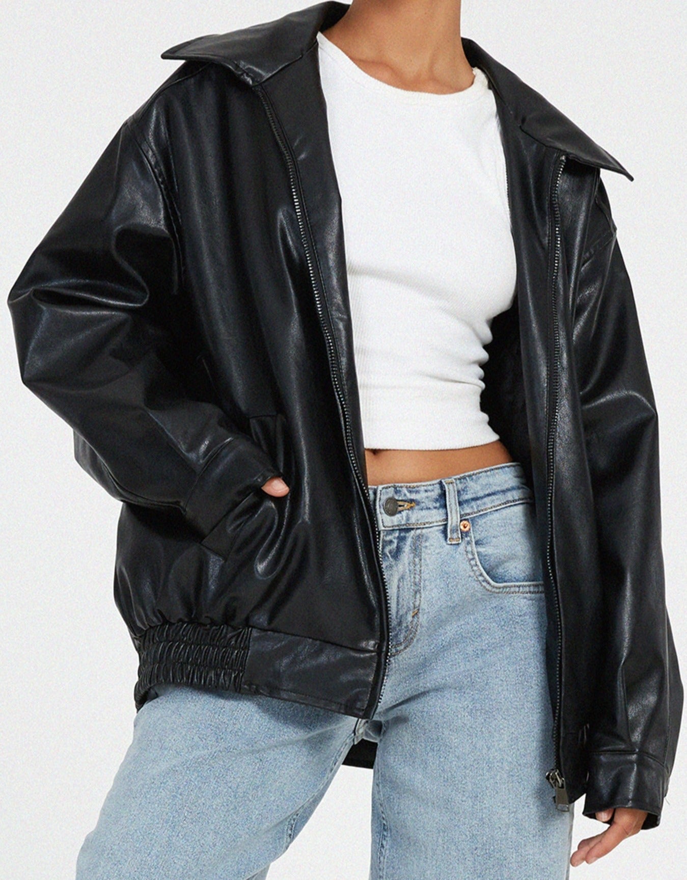 Oversized Leren Jack dames met rits