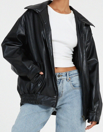 Oversized Leren Jack dames met rits