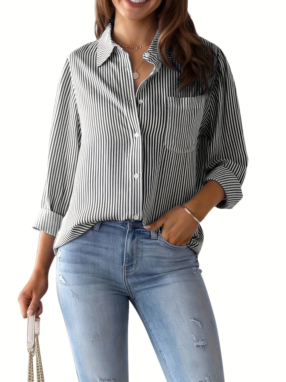 Chemisier rayé chic pour femme avec col et fermeture à boutons