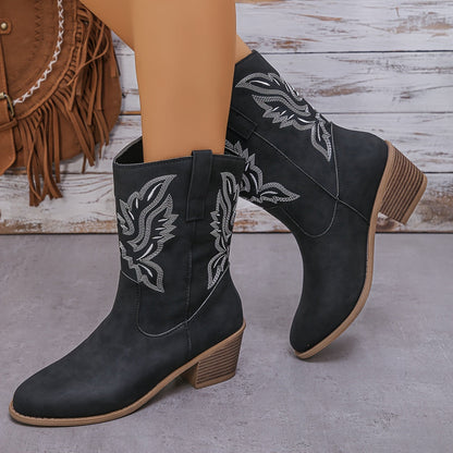 Zwarte Vintage Dames Cowboylaarzen Met Stiksels