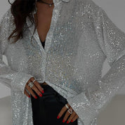 Festive Sequin Blouse with Long Sleeves for Women