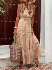 Kaia - Sleeveless Bohemian Women's Maxi Dress with Lace