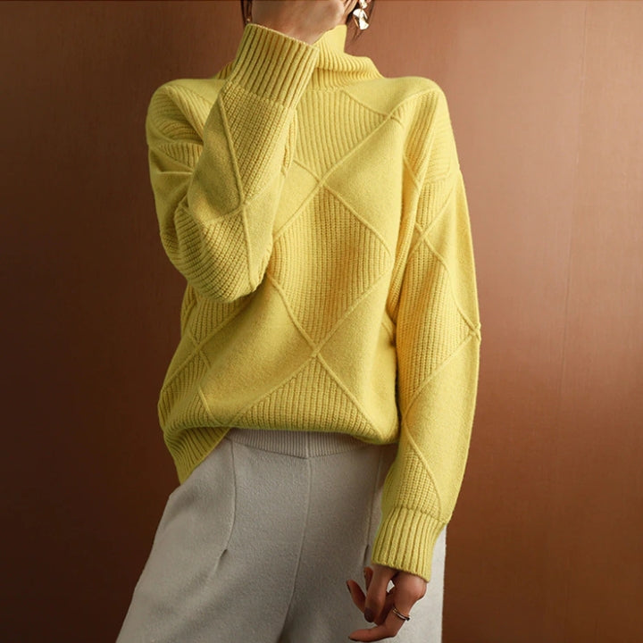 Col roulé tricoté d'automne avec motif à carreaux Chaud et doux pour femmes