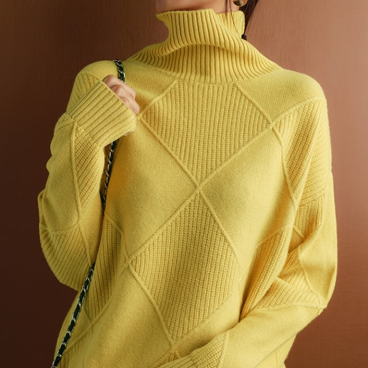 Col roulé tricoté d'automne avec motif à carreaux Chaud et doux pour femmes