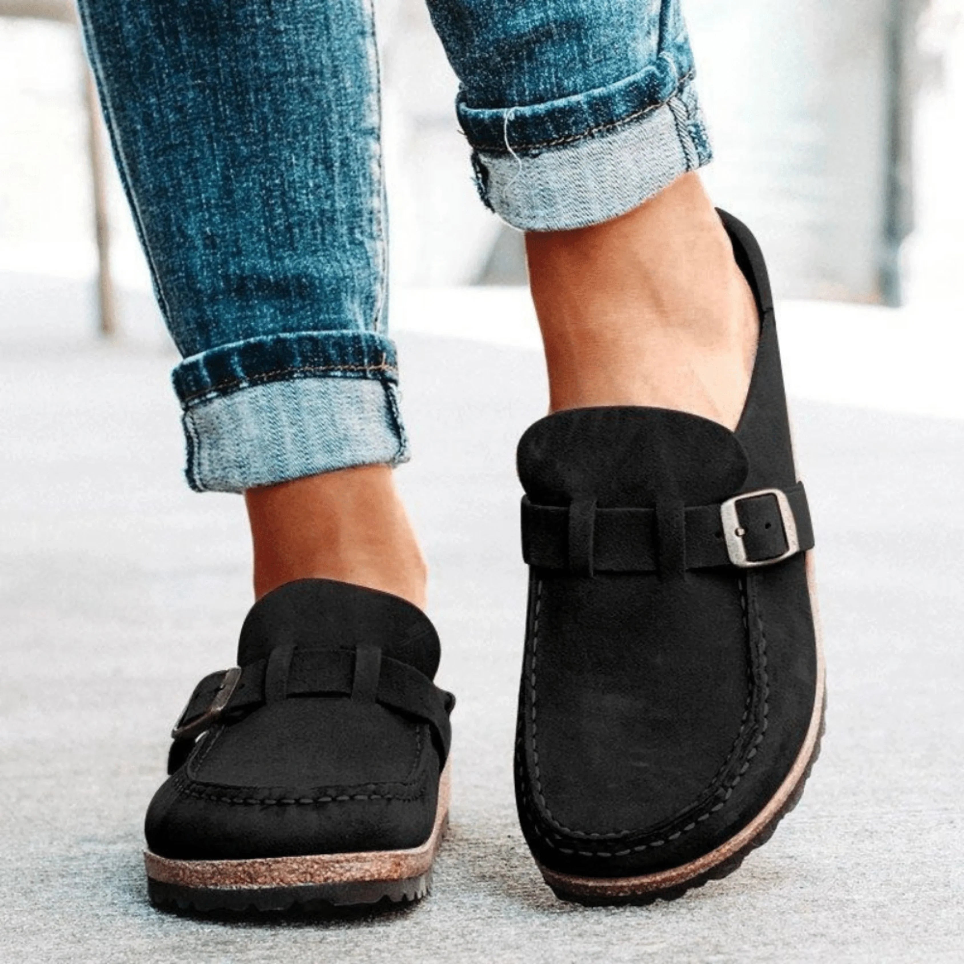 Comfortable Orthopedic Clogs with Cork Sole and Buckle for Women