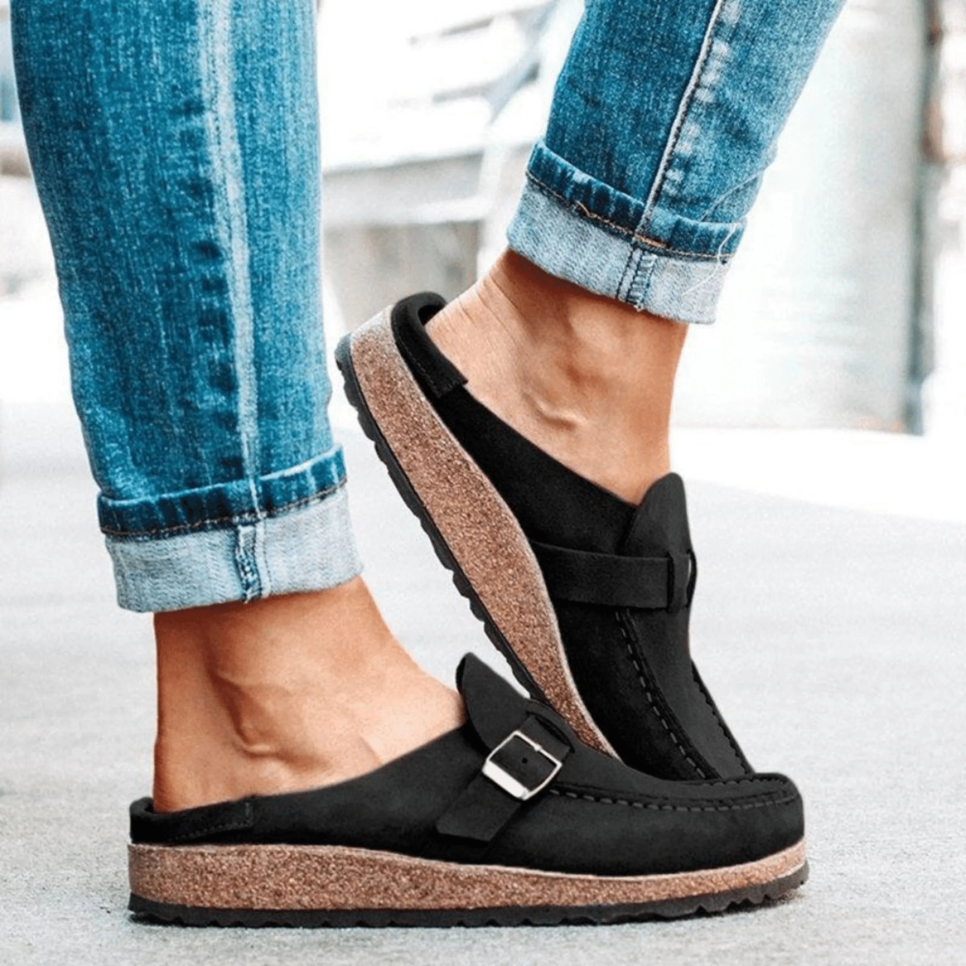 Comfortable Orthopedic Clogs with Cork Sole and Buckle for Women