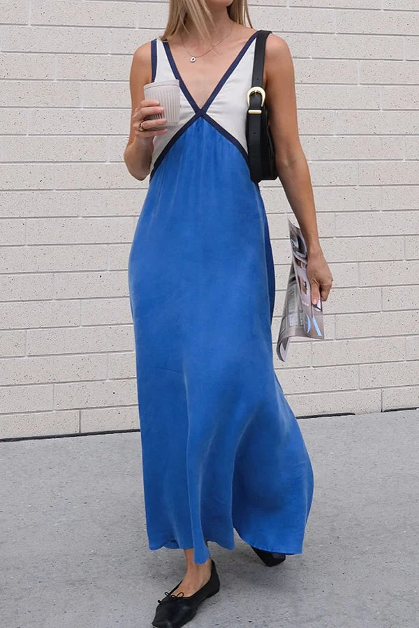 Mouwloze contrast zomerjurk voor vrouwen | Maxi