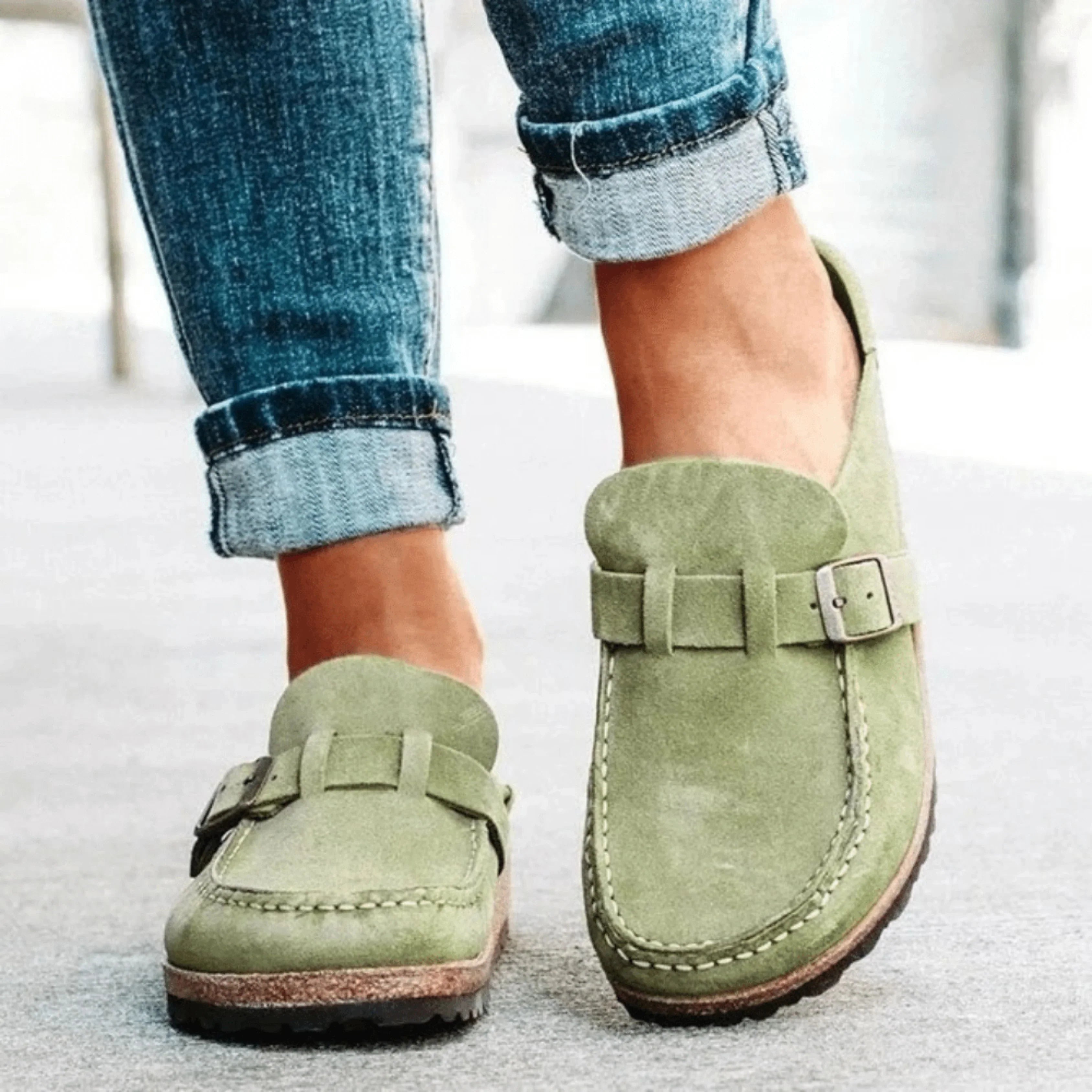 Comfortable Orthopedic Clogs with Cork Sole and Buckle for Women