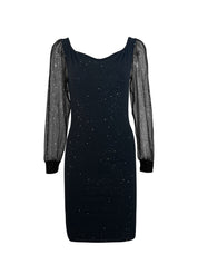 Błyszcząca sukienka koktajlowa z cekinami dla kobiet z długimi tiulowymi rękawami