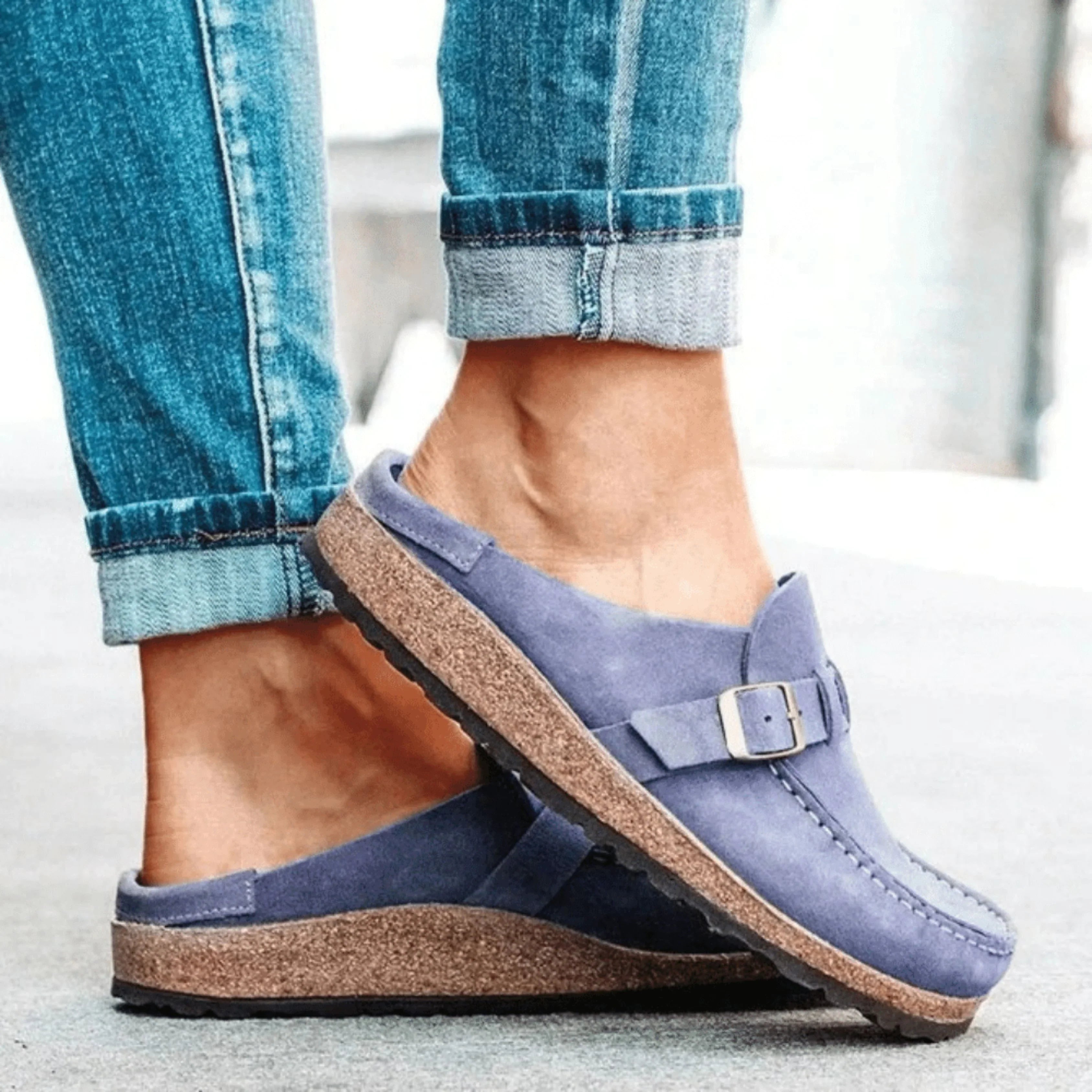 Comfortable Orthopedic Clogs with Cork Sole and Buckle for Women