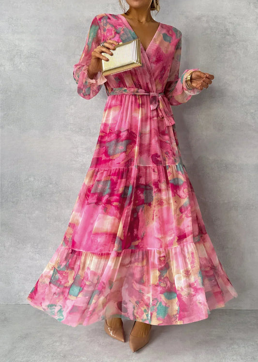 Fallon - Maxi wikkeljurk van chiffon met kleurrijke print