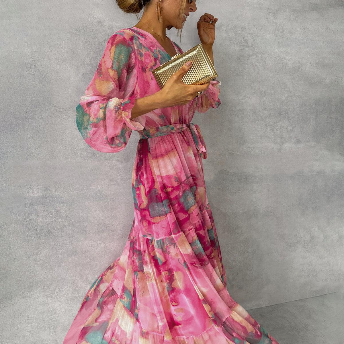 Fallon - Maxi wikkeljurk van chiffon met kleurrijke print