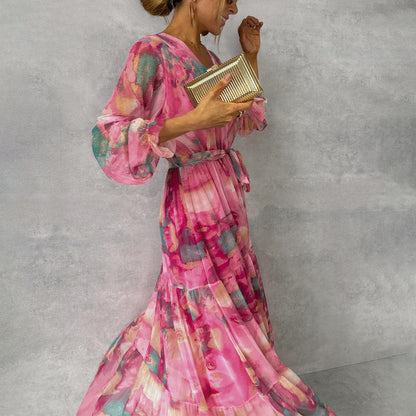 Fallon - Maxi wikkeljurk van chiffon met kleurrijke print