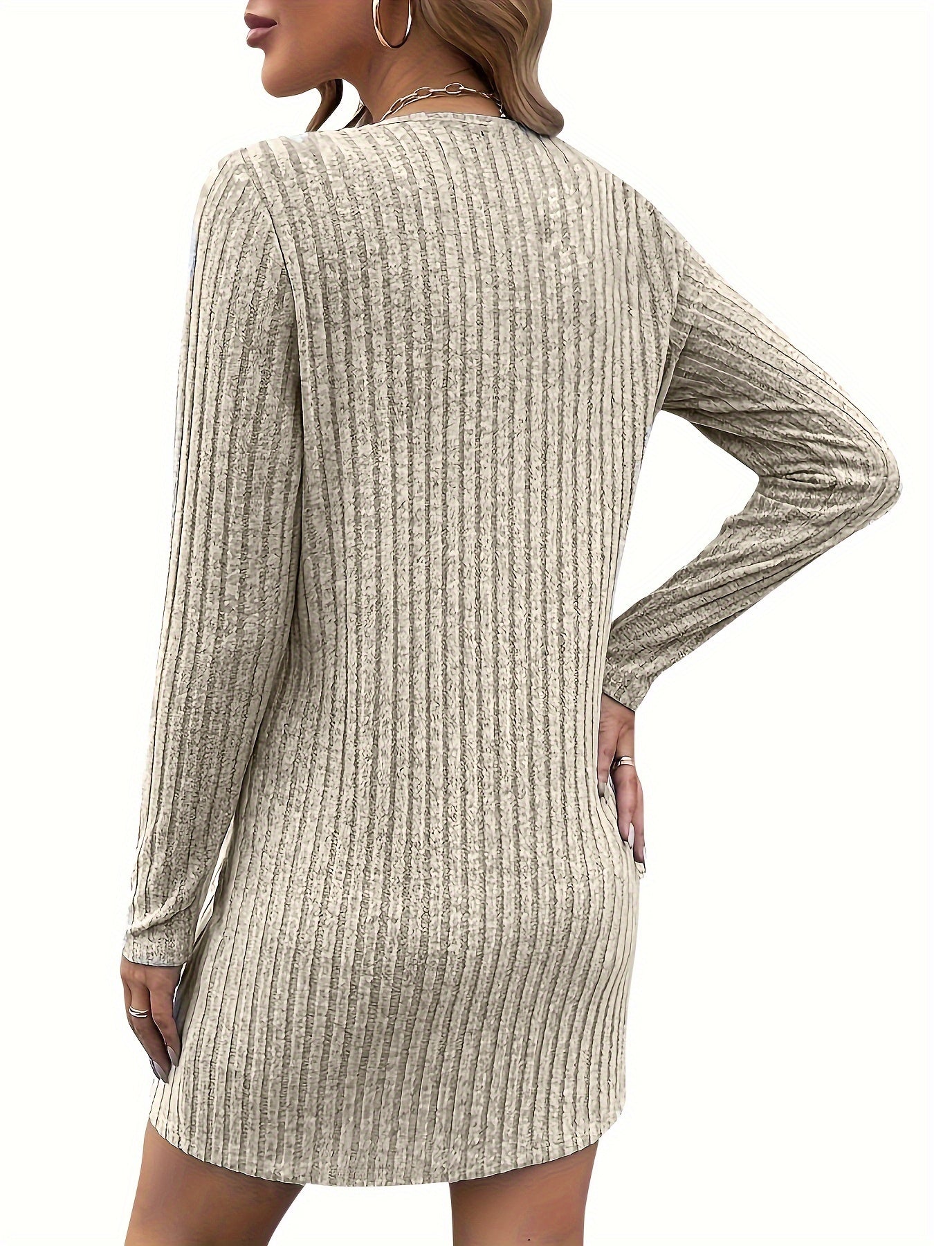 Trendy Geribde Mini Sweaterjurk Voor Dames Met Rits V-Hals