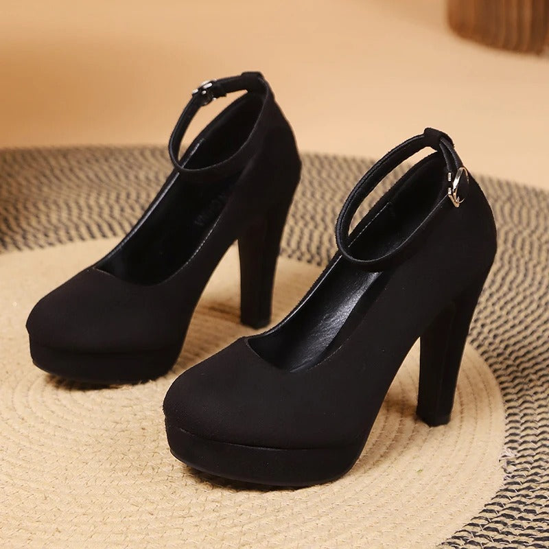 Zwarte Dames Plateau Pumps Met Enkelbandje
