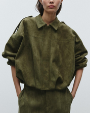 Damska Skórzana Kurtka Zamszowa Oversize Ciepła