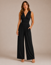 Women's Stylish Jumpsuit with Deep V-Neck and Wide Legs
