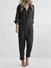 Dames Jumpsuit Met Knopen En Lange Mouwen