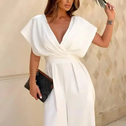Elegant Women's Jumpsuit with Deep V-Neck and Wide Legs