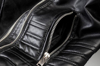 Zwarte Leren Dames Jas Met Ritszakken