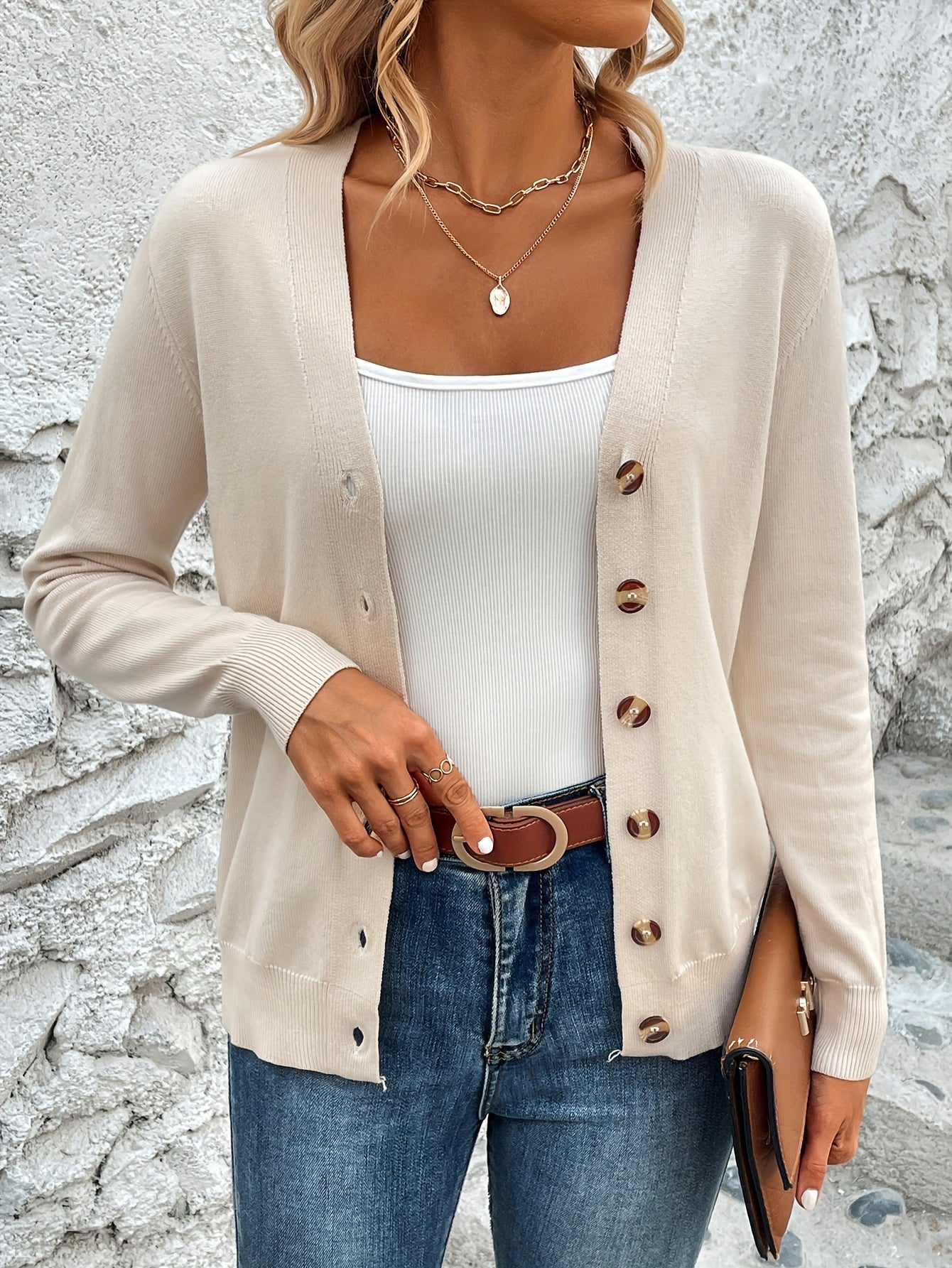 Comfortabel Gebreid Dames Cardigan Met Knoopsluiting