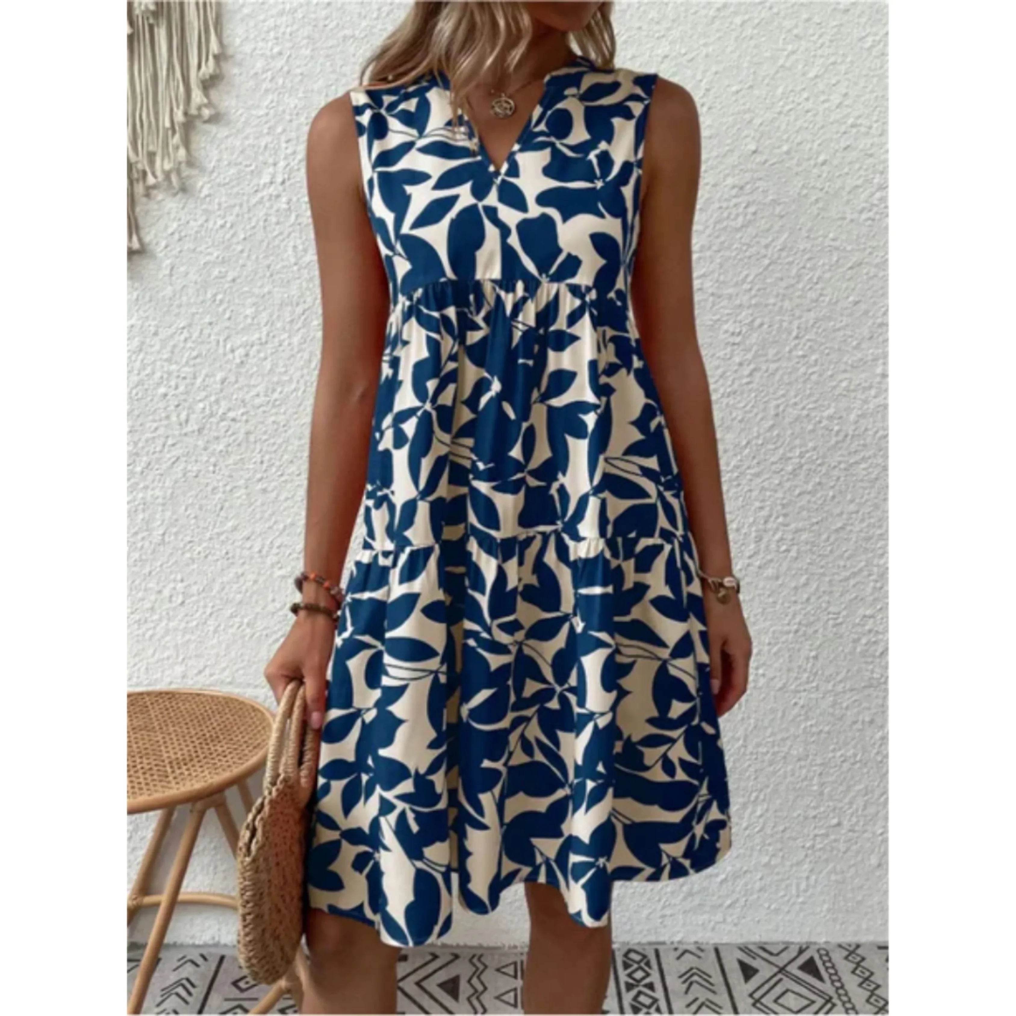 Zomerse Midi Jurk Met Print En V Hals Voor Dames
