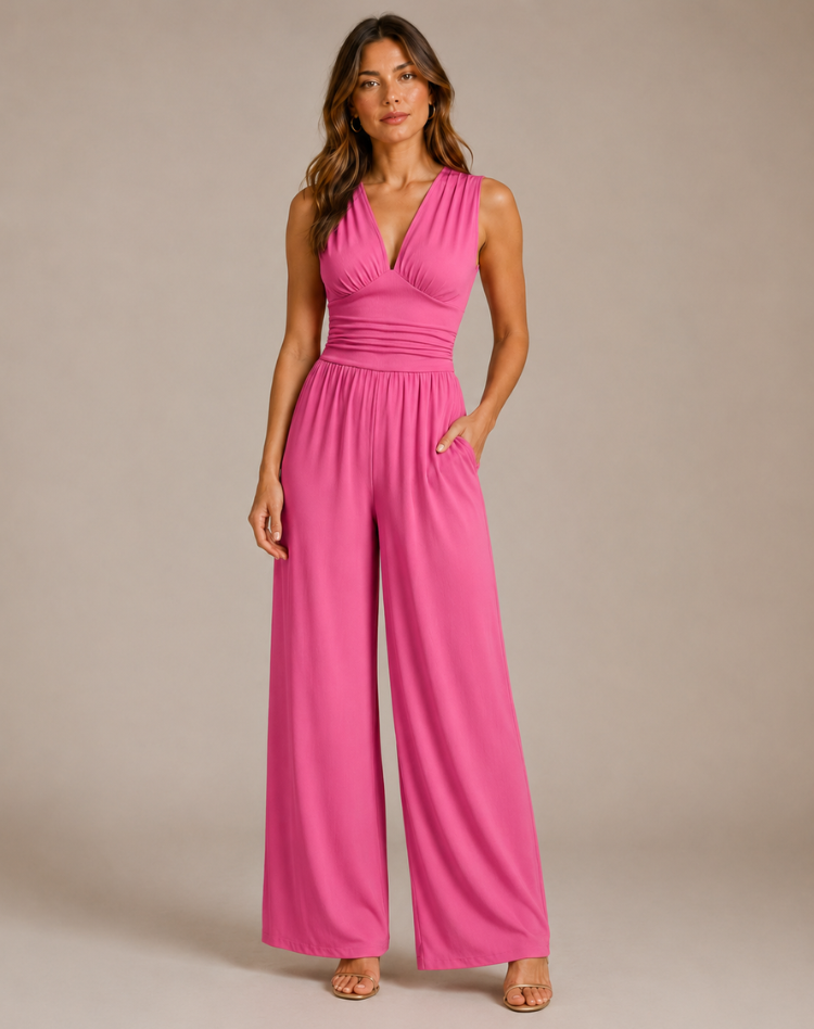 Women's Stylish Jumpsuit with Deep V-Neck and Wide Legs