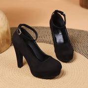 Black Women's Platform Pumps with Ankle Strap