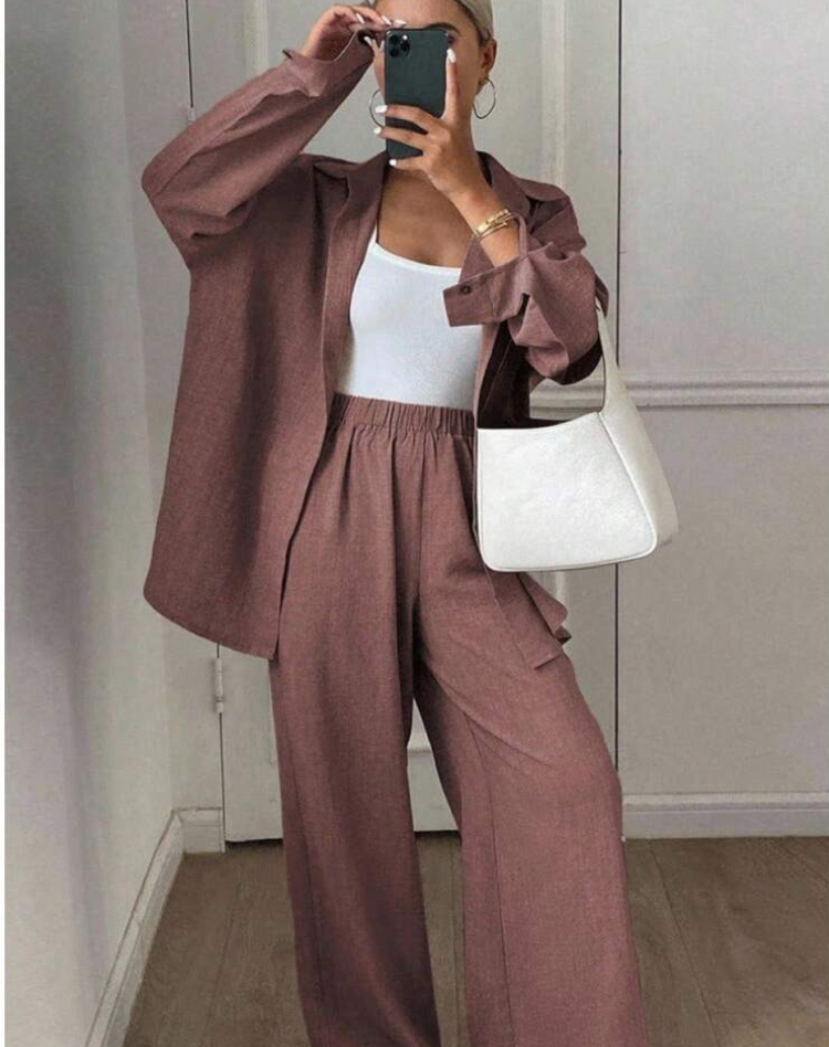 Loungewear Set Voor Dames Met Blouse En Broek En Losse Pasvorm