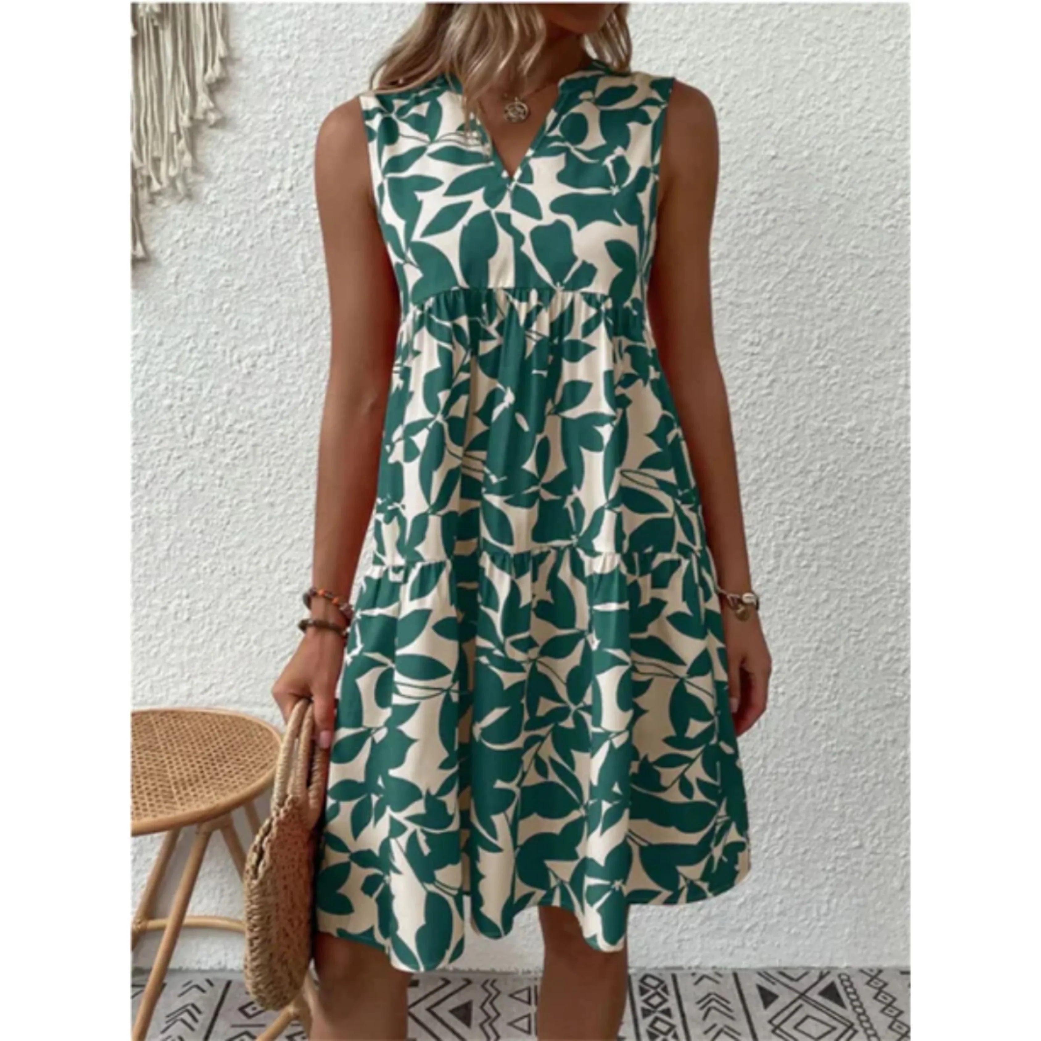 Zomerse Midi Jurk Met Print En V Hals Voor Dames