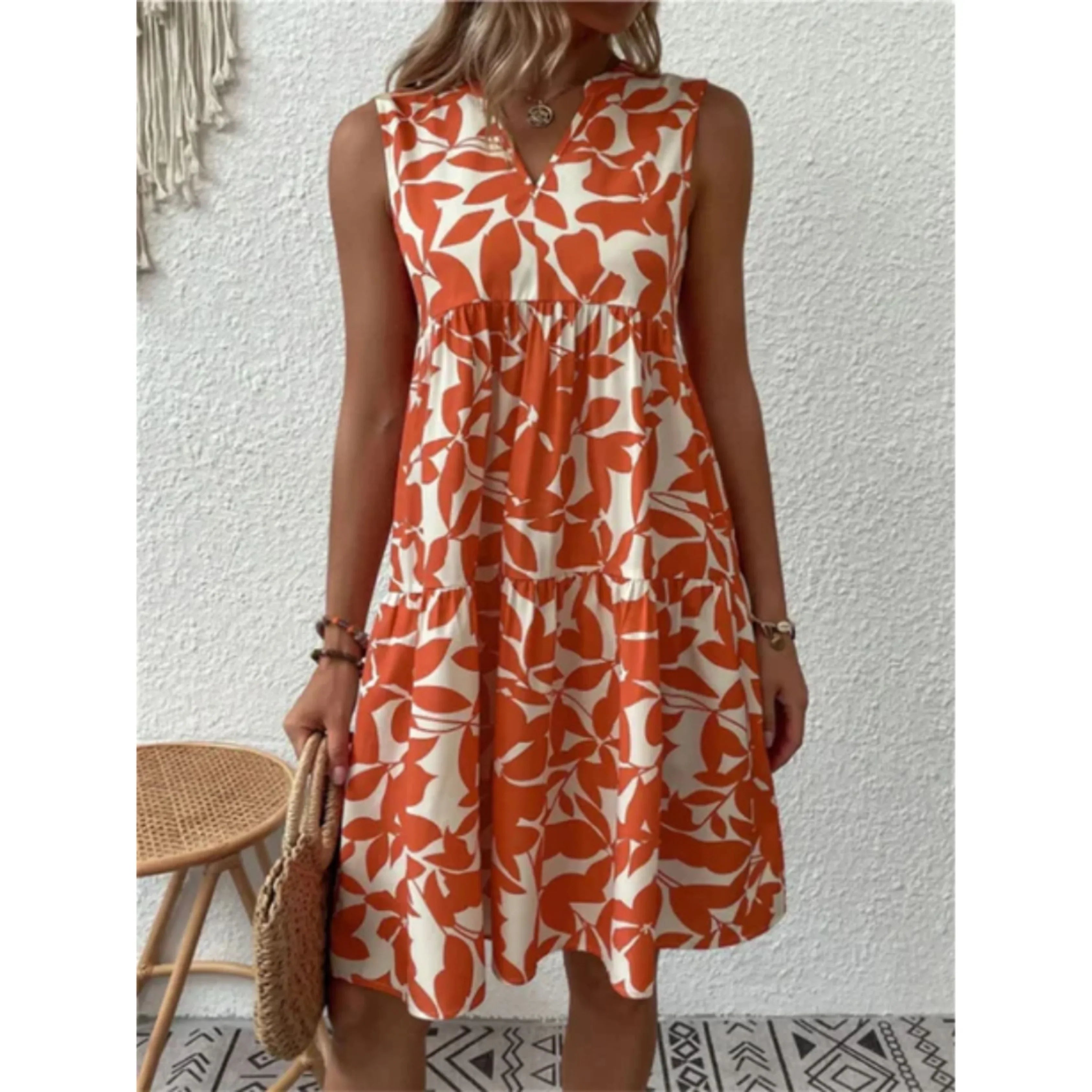 Zomerse Midi Jurk Met Print En V Hals Voor Dames