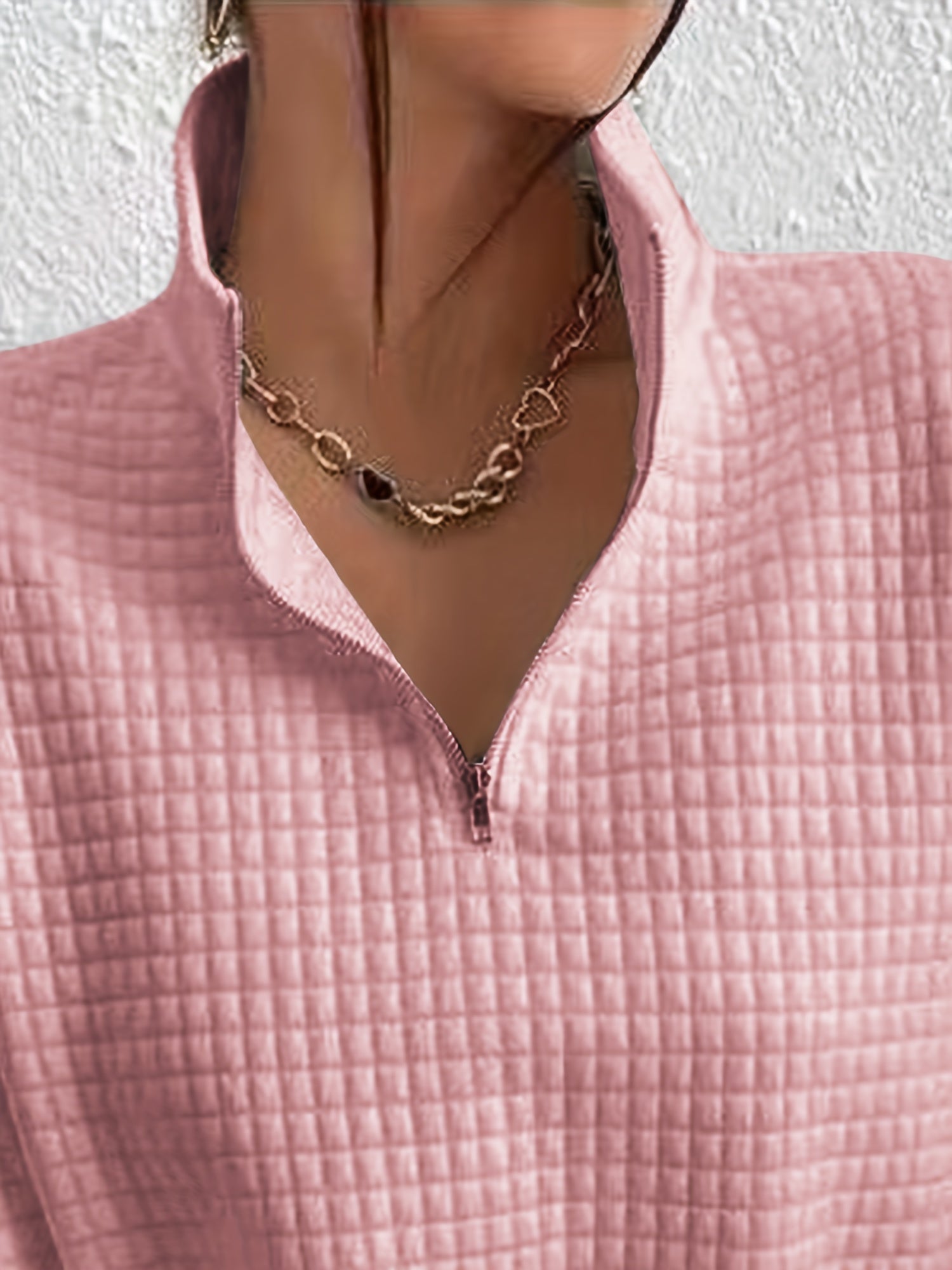 Dames Casual Sweater met Kwartrits en Wafelstructuur