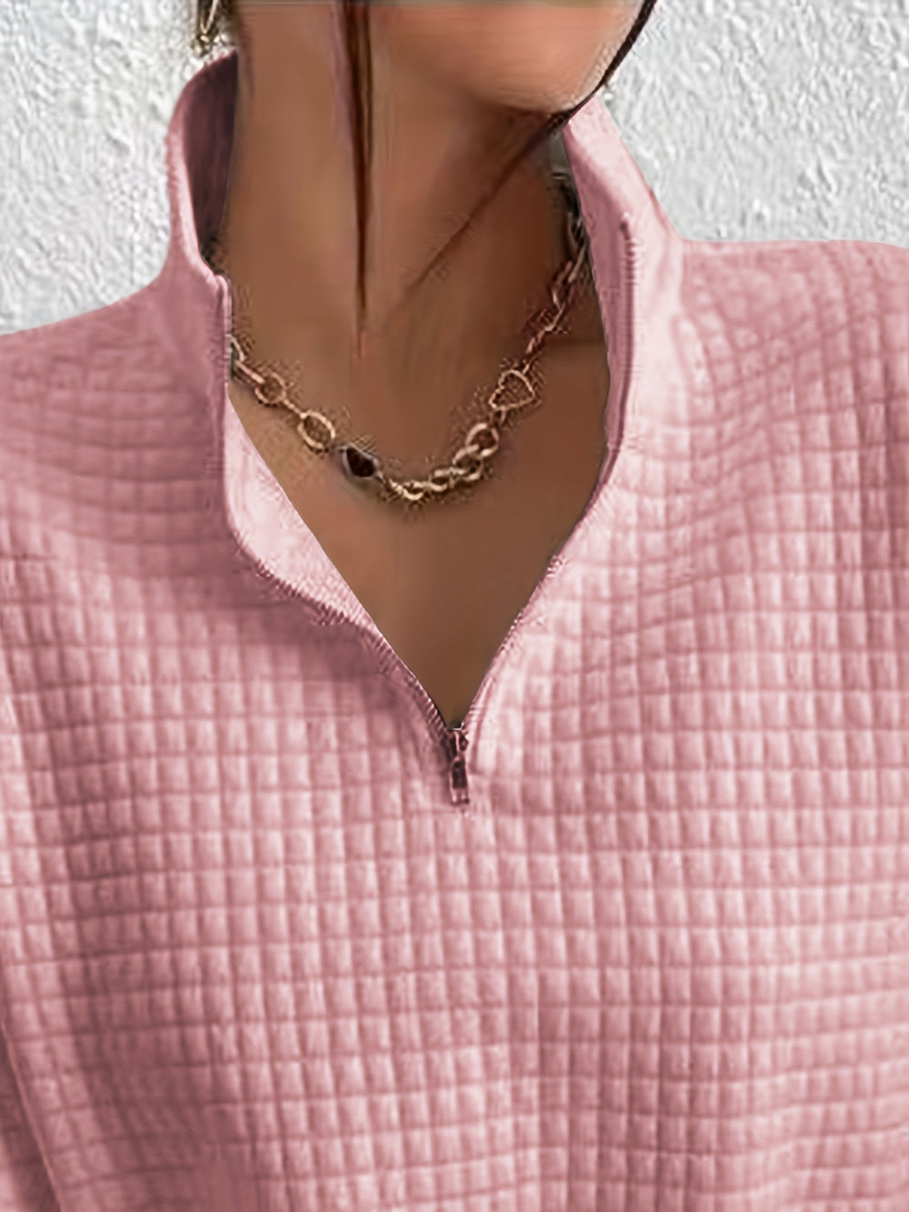 Dames Casual Sweater met Kwartrits en Wafelstructuur