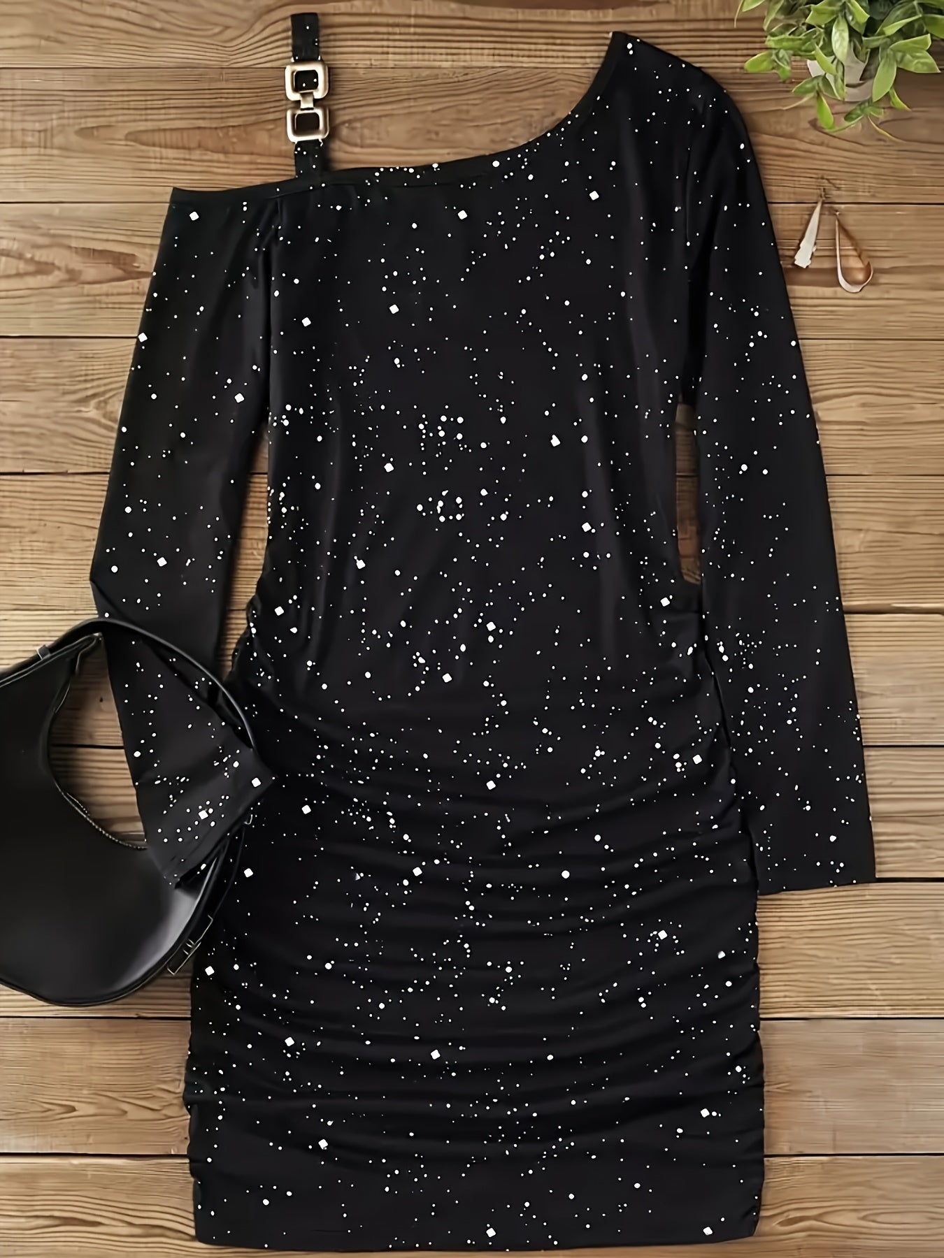 Glitter Bodycon Mini Cocktailjurk Voor Dames Met Asymmetrische Hals En Ruches