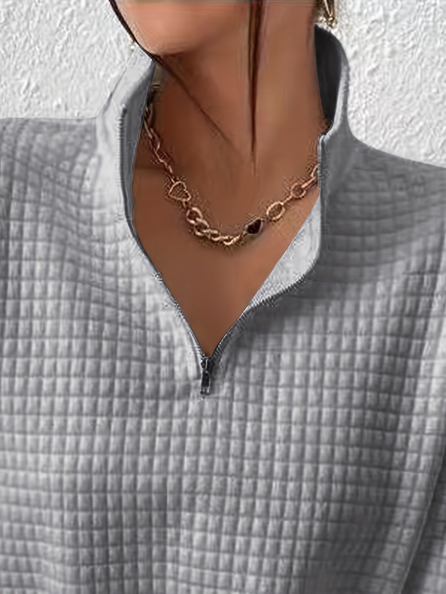 Dames Casual Sweater met Kwartrits en Wafelstructuur
