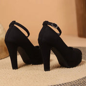 Black Women's Platform Pumps with Ankle Strap