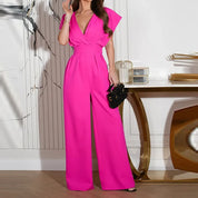 Elegant Women's Jumpsuit with Deep V-Neck and Wide Legs