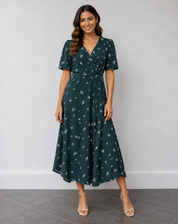 Cocktail Wrap Dress with V-Neck and Print for Women