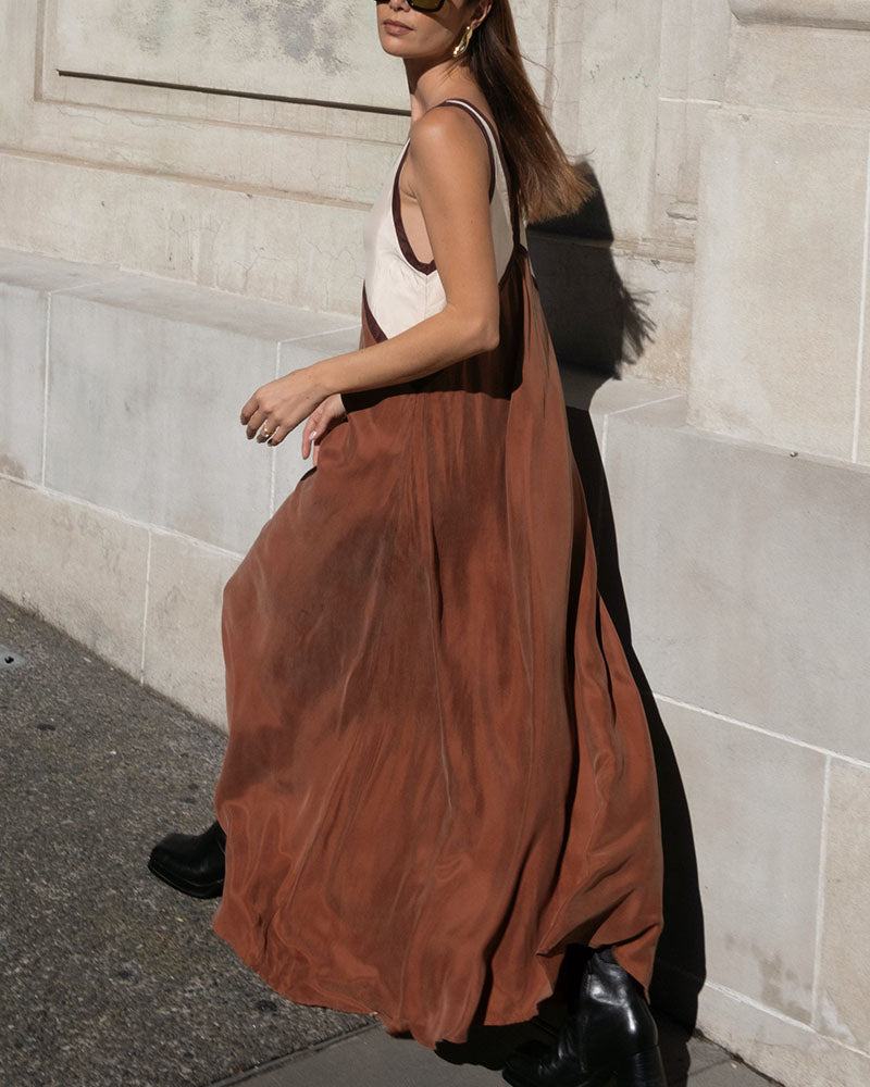 Mouwloze contrast zomerjurk voor vrouwen | Maxi