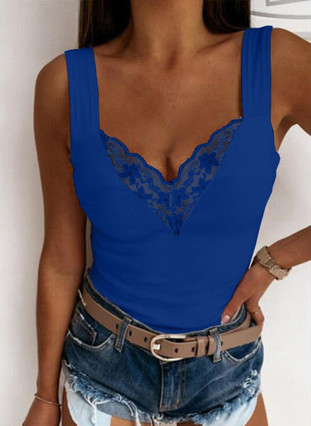 Top en dentelle avec col en V et larges bretelles pour femmes