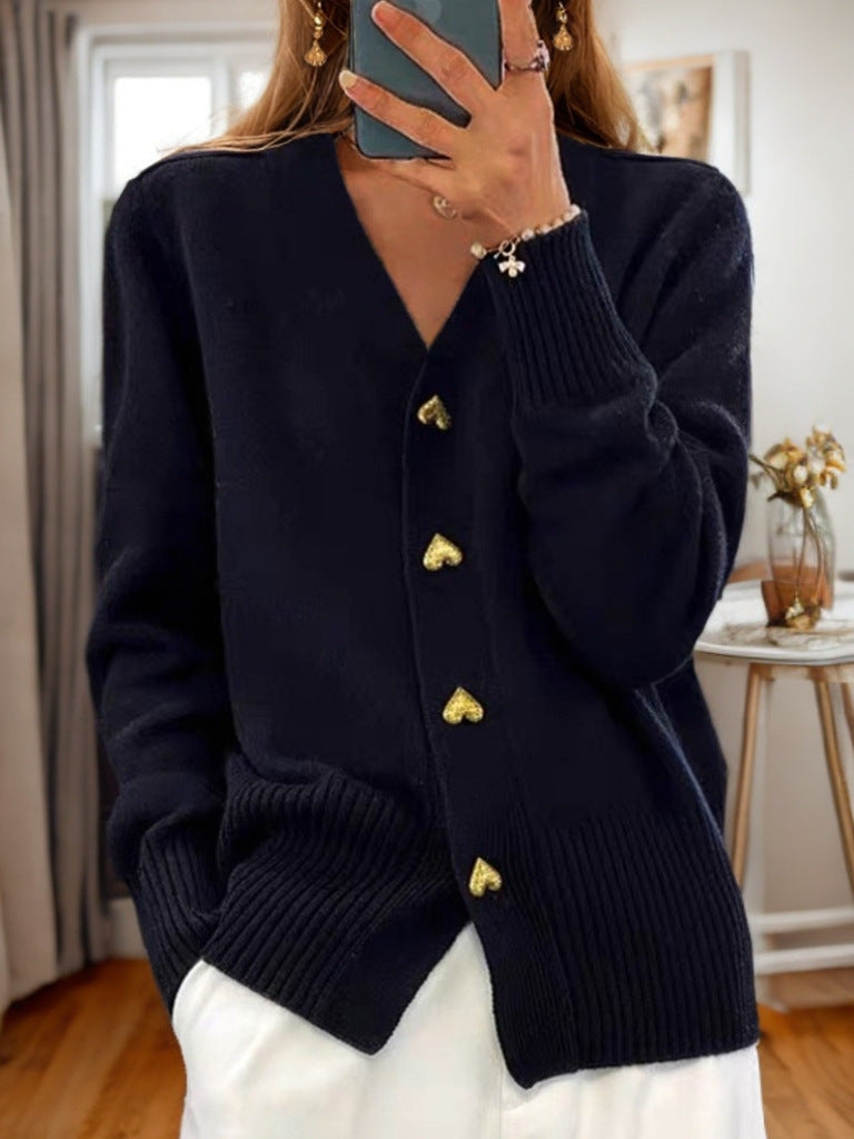 Kira - Gebreide Cardigan met Hartjesknopen