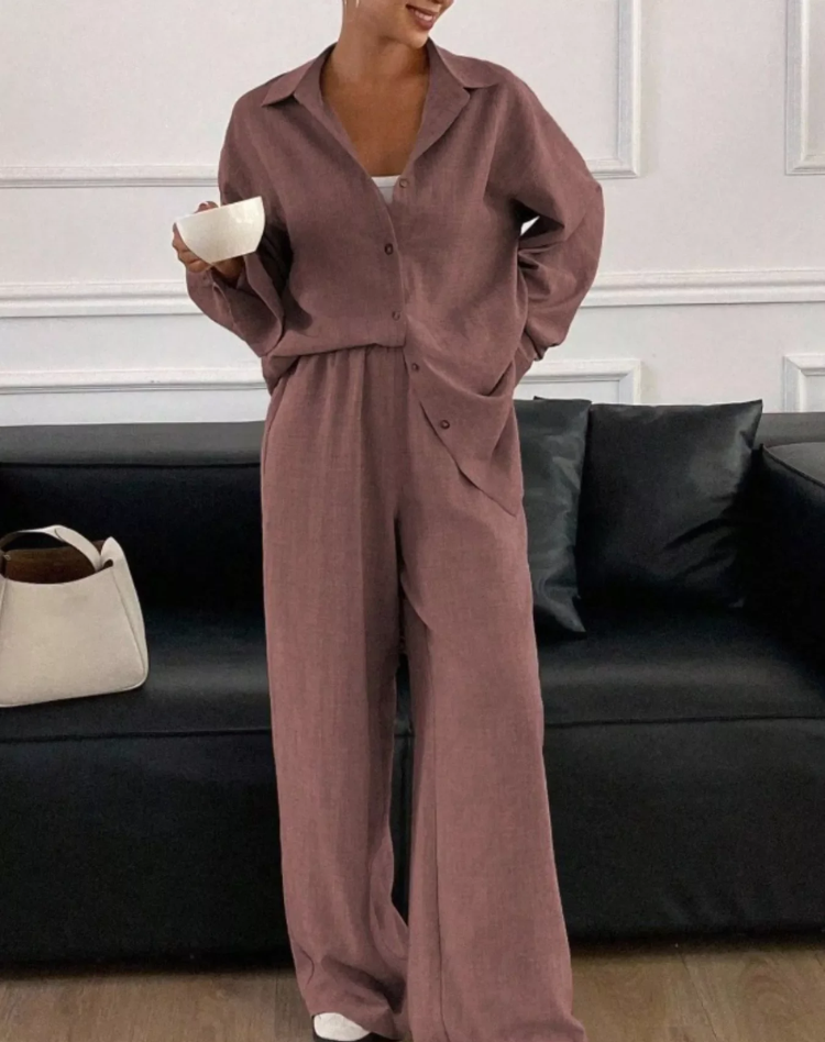 Loungewear Set Voor Dames Met Blouse En Broek En Losse Pasvorm