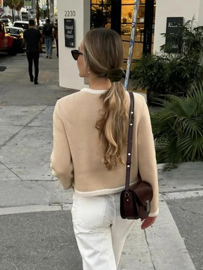 Elegant Vest Met Contrasterende Bies en Knopen Voor Vrouwen