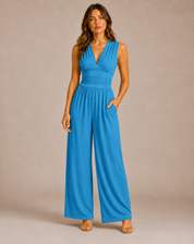 Women's Stylish Jumpsuit with Deep V-Neck and Wide Legs